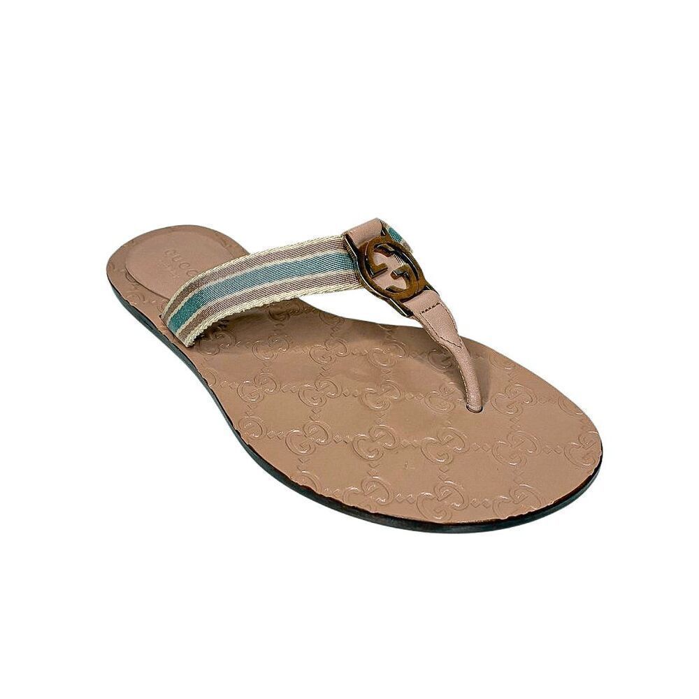 Gucci GG Web Stripe Thong Sandals EU 35.5 US 5.5 Mauve Flip Flop Slide Flat Heel